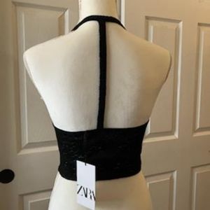 ZARA Halter style tank top Women's Size Small Black Lace